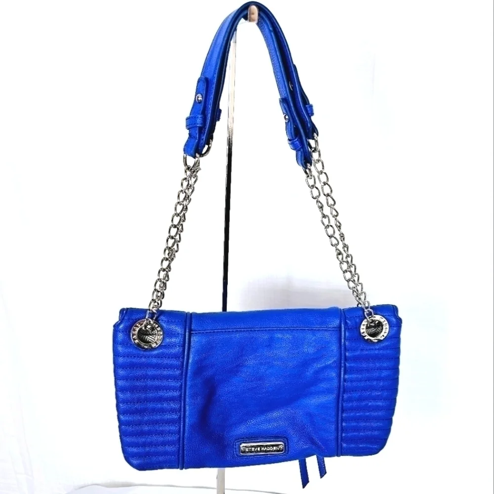 Steve Madden Electric Blue Tw/One Adjustable Silver Chain Straps Shoulder Bag